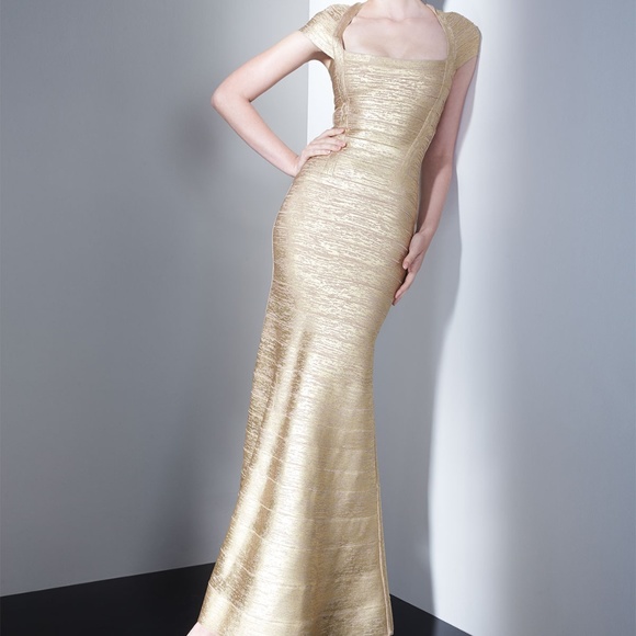 SOLD Herve Leger Metallic Foil Printed Lora Gown - Picture 2 of 7